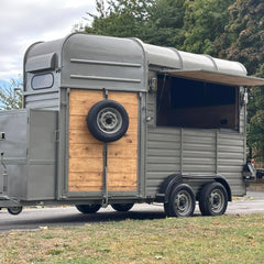 Rustic Sage Green Horsebox Food Trailer - Wood Paneling & Dual Axle