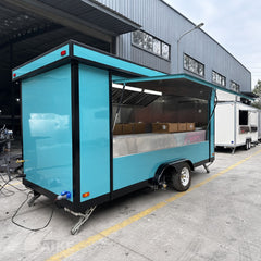 Turquoise Double Axle Food Trailer with Commercial Kitchen for Burgers, BBQ and Street Food