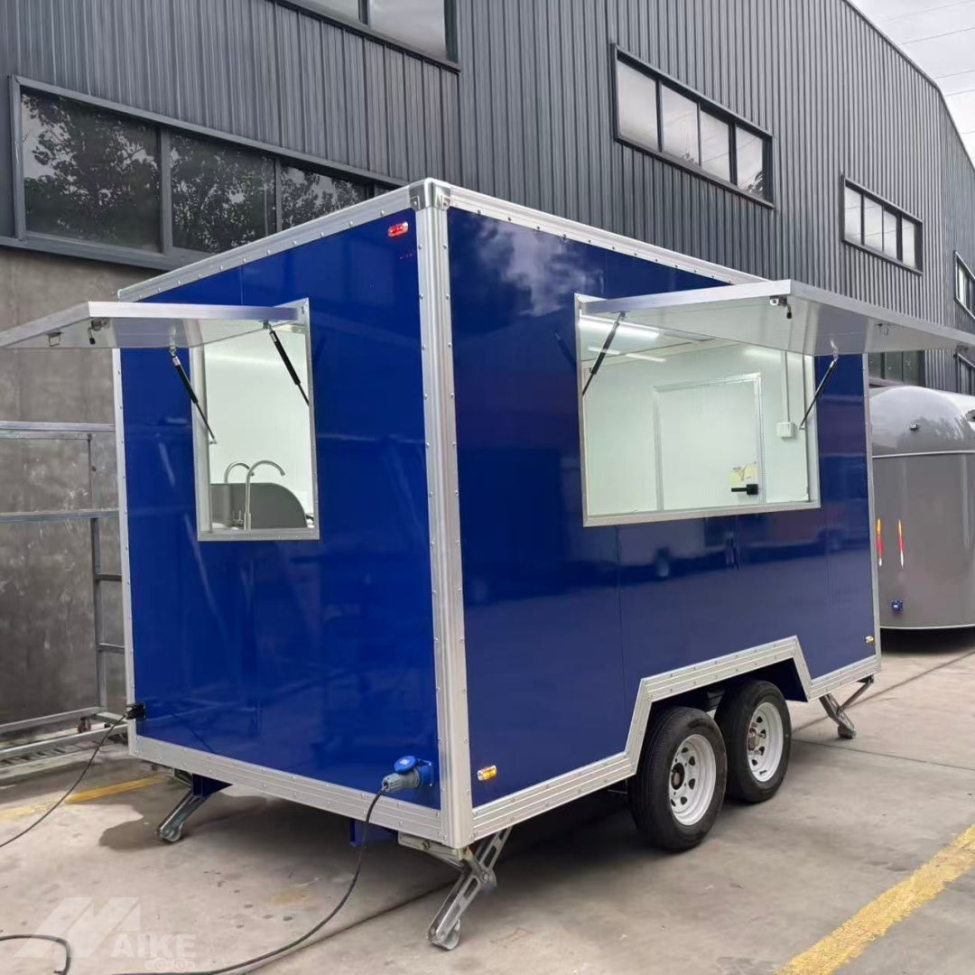 Custom Blue Food Trailer with Dual Serving Windows Mobile Kitchen for Coffee, BBQ and Street Food