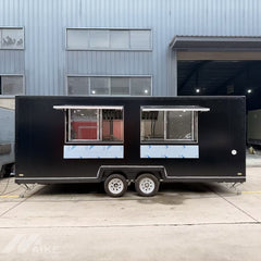 Black Double Axle Food Trailer with Dual Serving Windows for BBQ, Coffee and Street Food