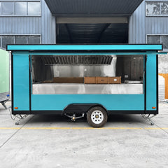 Turquoise Double Axle Food Trailer with Commercial Kitchen for Burgers, BBQ and Street Food