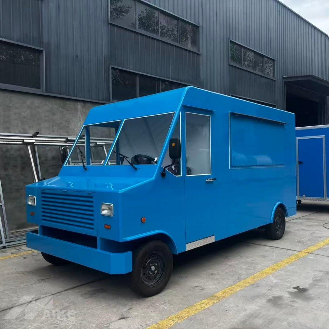 Blue Step Van Food Truck with Serving Window for Burgers, BBQ and Street Food