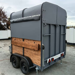 Rustic Charcoal & Dark Wood Horsebox Food Trailer - Rear Ramp Door