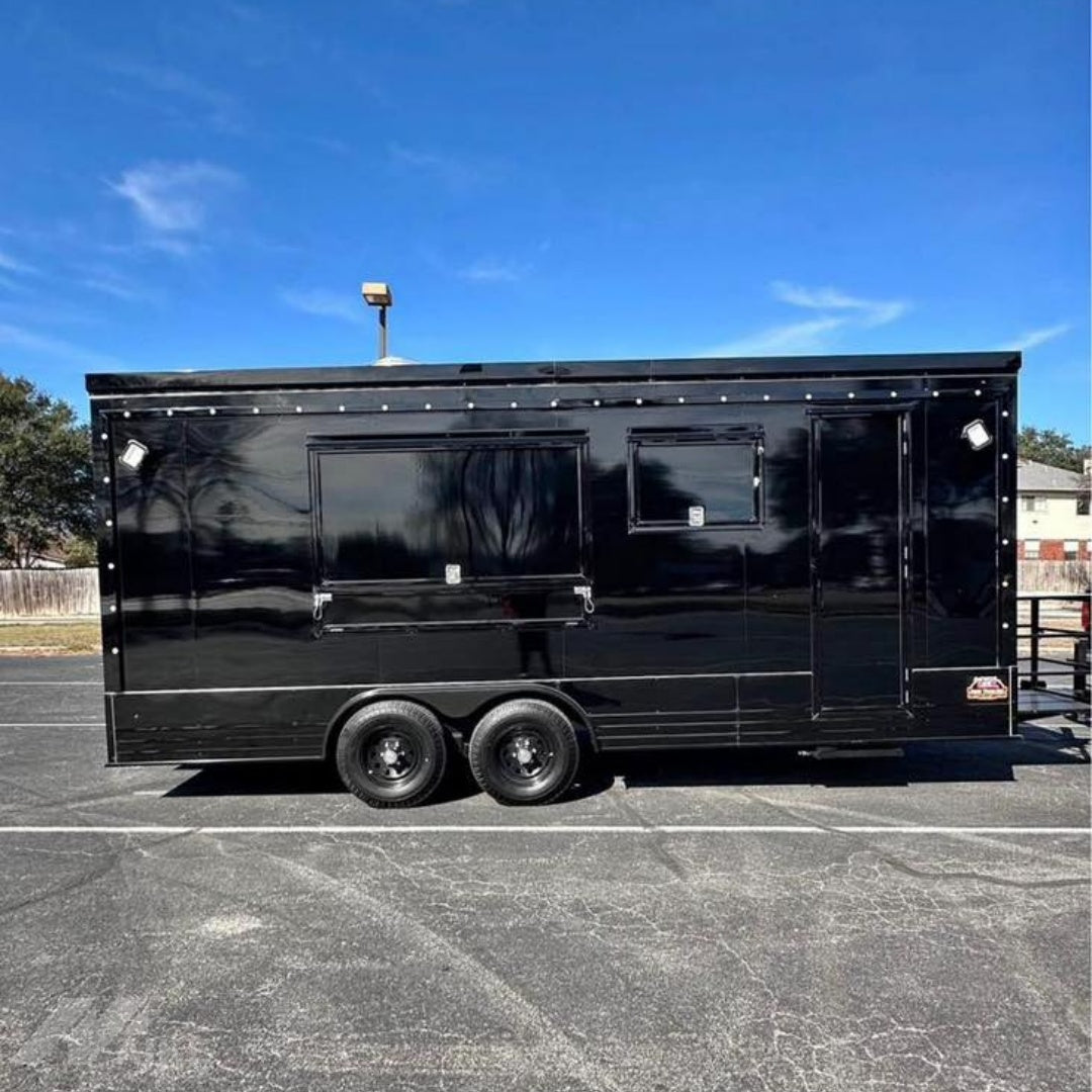 Premium Black Food Trailer Mobile Kitchen Concession Trailer for BBQ, Burgers and Street Food Business