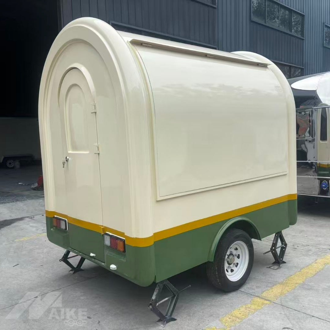 Cream Teardrop Food Trailer with Large Serving Window for Coffee, Desserts and Snacks