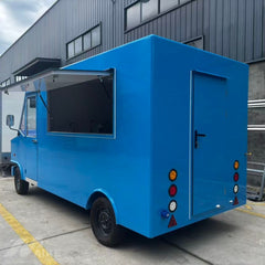 Blue Step Van Food Truck with Serving Window for Burgers, BBQ and Street Food