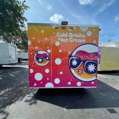 Custom Wrapped Ice Cream Trailer [4m] - "Cold Drinks" Concession with Sliding Glass Windows