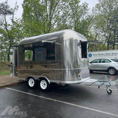Vintage Silver Food Trailer with Serving Windows Mobile Kitchen for Coffee, BBQ and Street Food