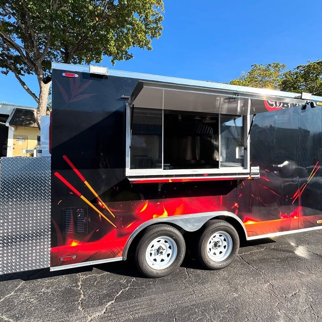 13.1ft Enclosed Food Trailer for BBQ Catering with Rooftop Exhaust & AC