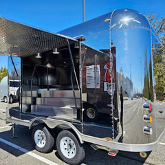 13.1ft Mirror Stainless Steel Aero Style Food Trailer for Premium Catering with Dual Axle & Diamond Plate Steps
