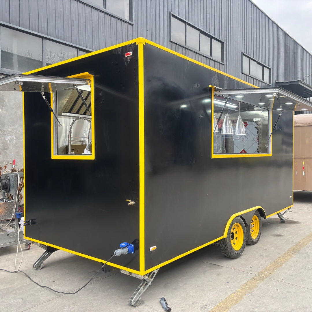 Black Mobile Food Trailer Concession Catering Street Food Coffee Burger Van