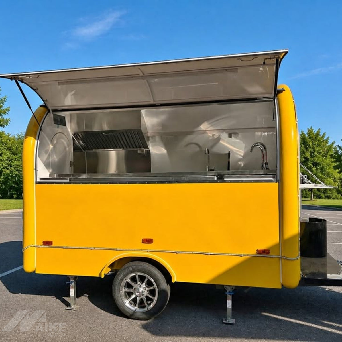 Yellow Teardrop Food Trailer with Large Serving Window for Coffee, Snacks and Street Food