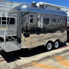 Mirror Stainless Steel Food Trailer [4m] - Polished Chrome Mobile Kitchen (Dual Axle)