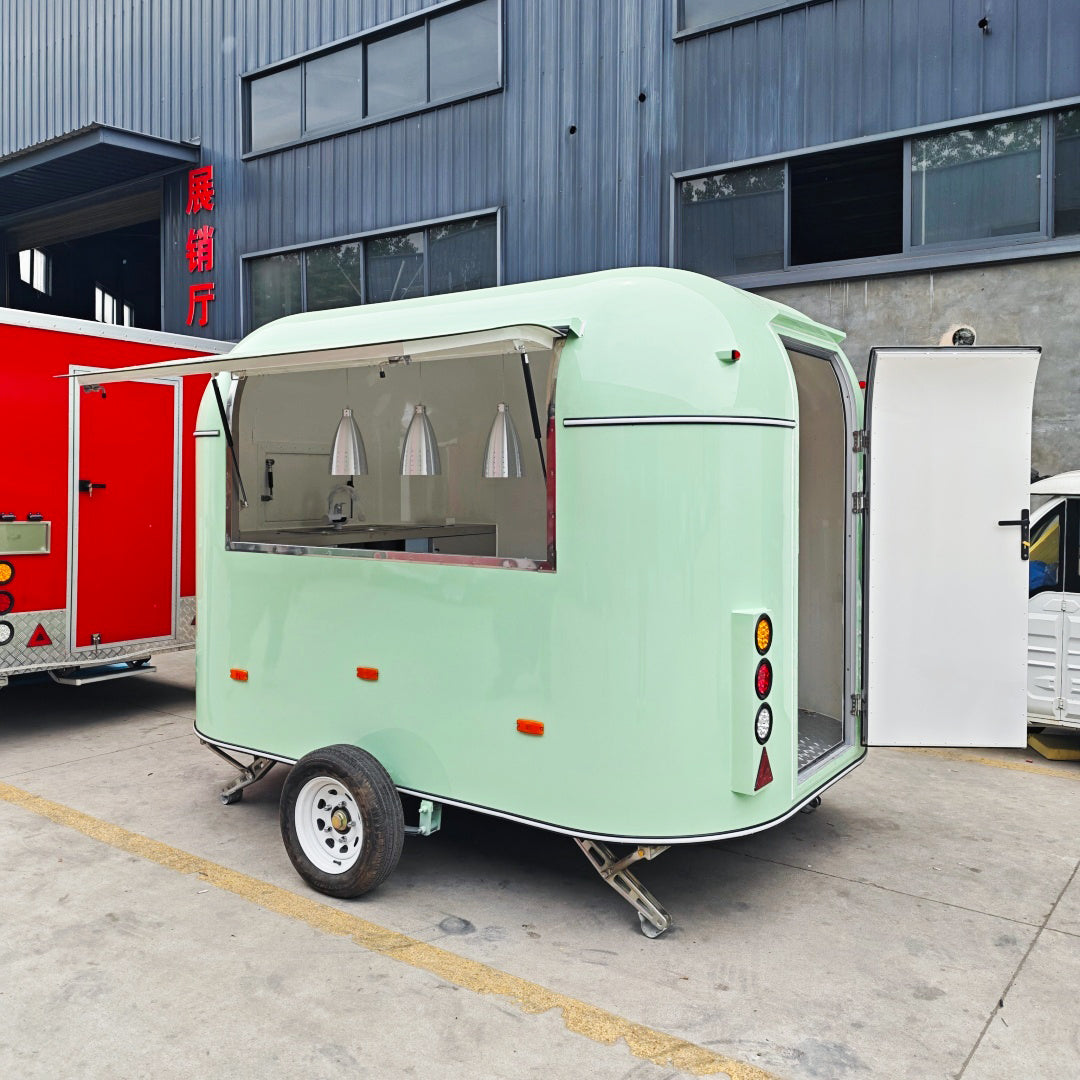 9.8ft Mint Green Retro Rounded Food Trailer for Mobile Coffee & Snacks with Single Axle & Pendant Lights