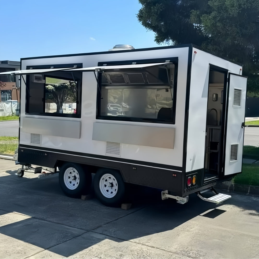 Modern White & Black Square Food Trailer [4m] - Box Style Mobile Kitchen (Dual Axle)