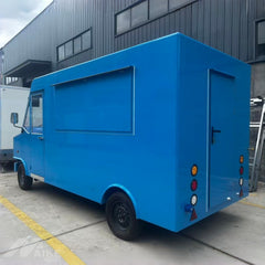 Blue Step Van Food Truck with Serving Window for Burgers, BBQ and Street Food