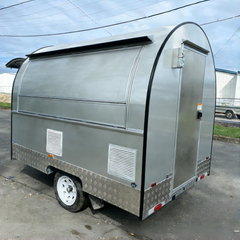7.2ft Silver Round Top Food Trailer for Pizza & Fast Food with Single Axle & Diamond Plate Skirt