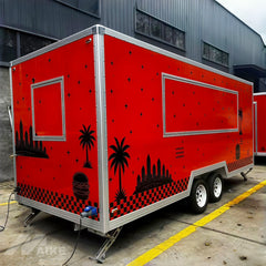 Red Double Axle Food Trailer with Commercial Kitchen for Burgers, BBQ and Street Food