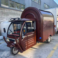 Retro Brown Three Wheel Food Truck with Mobile Kitchen for Coffee, Snacks and Desserts