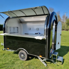 Sleek Black & White Curved Food Trailer - Premium Mobile Coffee Cart