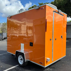 9.8ft Bright Orange Enclosed Food Trailer for Street Snacks & Catering with Single Axle & Exterior LED Lights