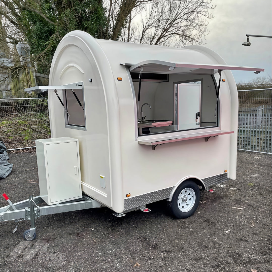 White Teardrop Food Trailer with Stainless Steel Kitchen for Coffee, Snacks and Desserts