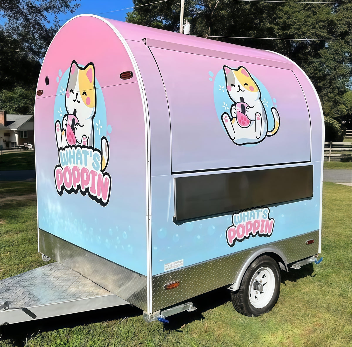 Cartoon Food Trailer Mobile Catering Van Bubble Tea Ice Cream Snack Truck 2.2m