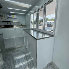 Sleek Silver-White Mobile Kitchen - Dual Axle Food Concession