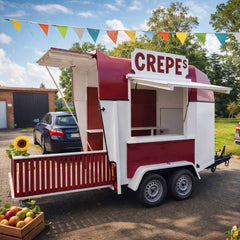 Converted Horse Box Catering Trailer - Burgundy & White Mobile Dessert Cart