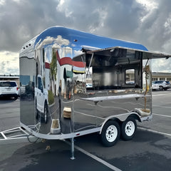 Mirror-Polished Stainless Steel Dual-Axle Food Trailer