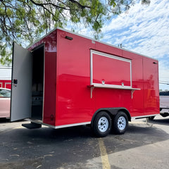 13.1ft Red Enclosed Food Trailer for Street Food & Catering with LED Window Lights & Foldable Counter