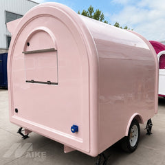 Pink Teardrop Food Trailer with Striped Awning for Coffee, Desserts and Beverage Business