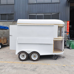 9.8ft White Vintage Horsebox Food Trailer for Wedding Catering & Coffee with Dual Axle & Gold Trim Windows