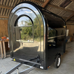 Glossy Black Retro Food Trailer [2.2m] - Vintage Round-Top Mobile Bar