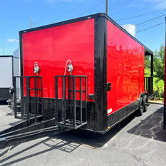 Red BBQ Smoker Trailer | Dual Axle Mobile Kitchen with Rear Deck