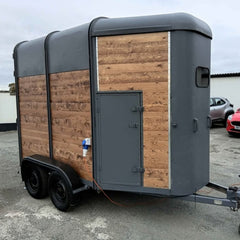 Rustic Charcoal & Dark Wood Horsebox Food Trailer - Rear Ramp Door