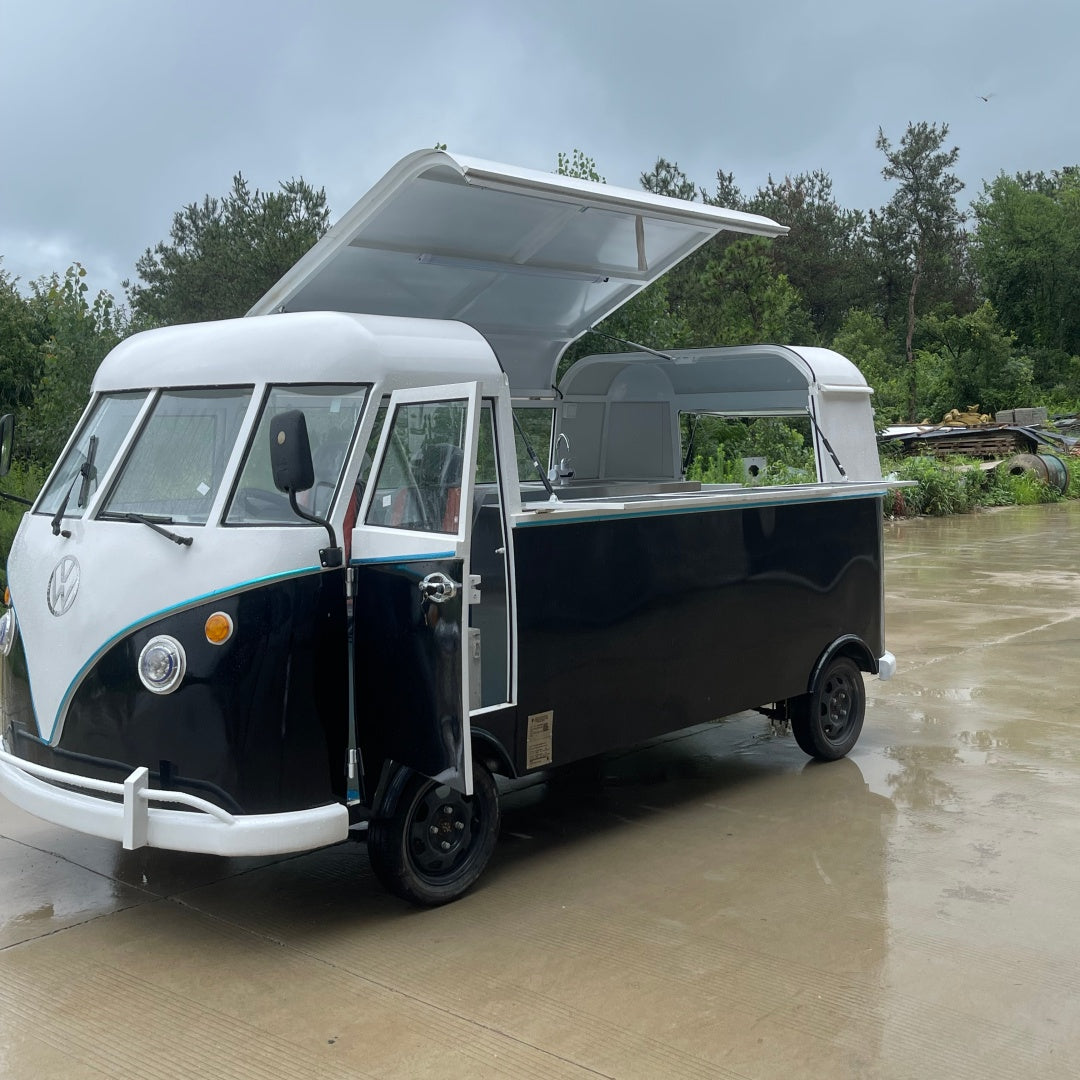 Vintage Camper Style Food Truck - Two-Tone Black & White