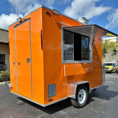 10ft Bright Orange Compact Enclosed Food Trailer with AC, Commercial Exhaust Hood & Single Axle