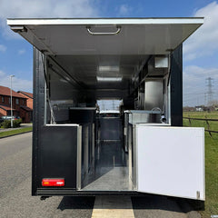 16.4ft Matte Black Enclosed Food Trailer for Event Catering & BBQ with Large Serving Windows & Front Storage Box