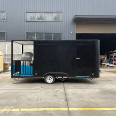 Black Mobile Pizzeria Trailer - Wood-Fired Oven Porch