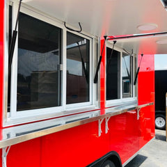 Bright Red Enclosed Food Trailer with Dual Serving Windows - Dual Axle