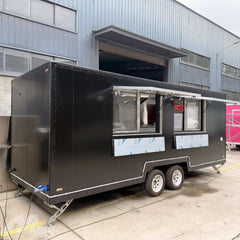 Black Double Axle Food Trailer with Dual Serving Windows for BBQ, Coffee and Street Food