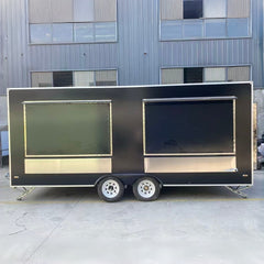 Black Enclosed Food Trailer with Multiple Serving Windows - Dual Axle