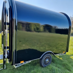 Sleek Black & White Curved Food Trailer - Premium Mobile Coffee Cart
