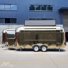 16.4ft Gold Streamline Food Trailer for VIP Event Catering with Mirror Stainless Finish & Rooftop Sign