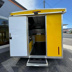 9.8ft Bright Yellow Compact Enclosed Food Trailer for Snacks & Hot Dogs with Single Axle & Diamond Plate Trim