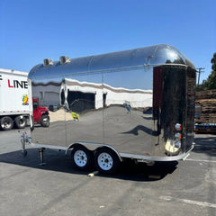 Mirror Stainless Steel Food Trailer [4m] - Polished Chrome Mobile Kitchen (Dual Axle)