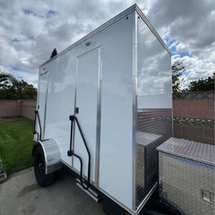 Single Axle Enclosed Utility Trailer - White Towable Kiosk with Diamond Plate