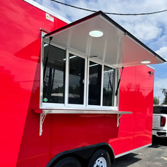 13.1ft Red Enclosed Food Trailer for Street Food & Catering with LED Window Lights & Foldable Counter