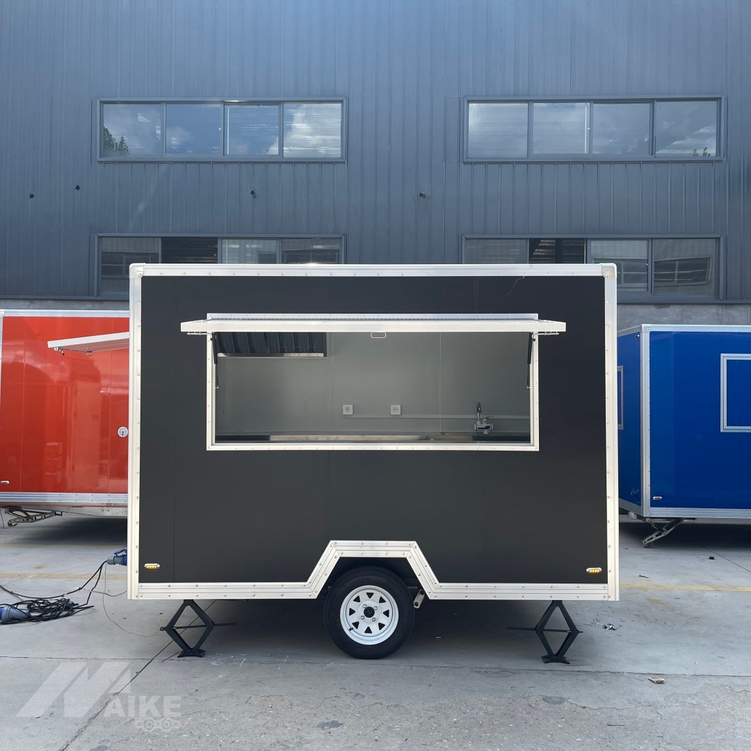 Compact Black Food Trailer with Serving Window for Coffee, Snacks and Street Food